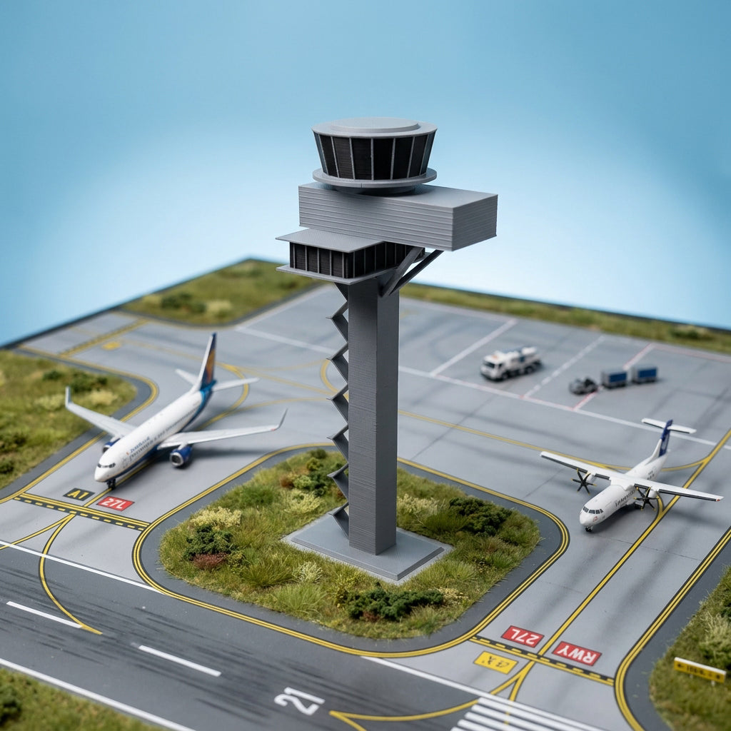 Berlin Tower Modell im Miniatur-Flughafen-Diorama