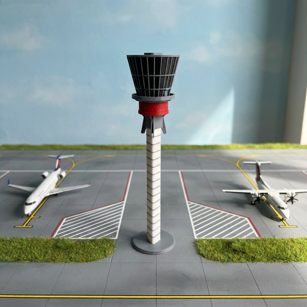 London Heathrow Tower Modell im Miniatur-Flughafen-Diorama