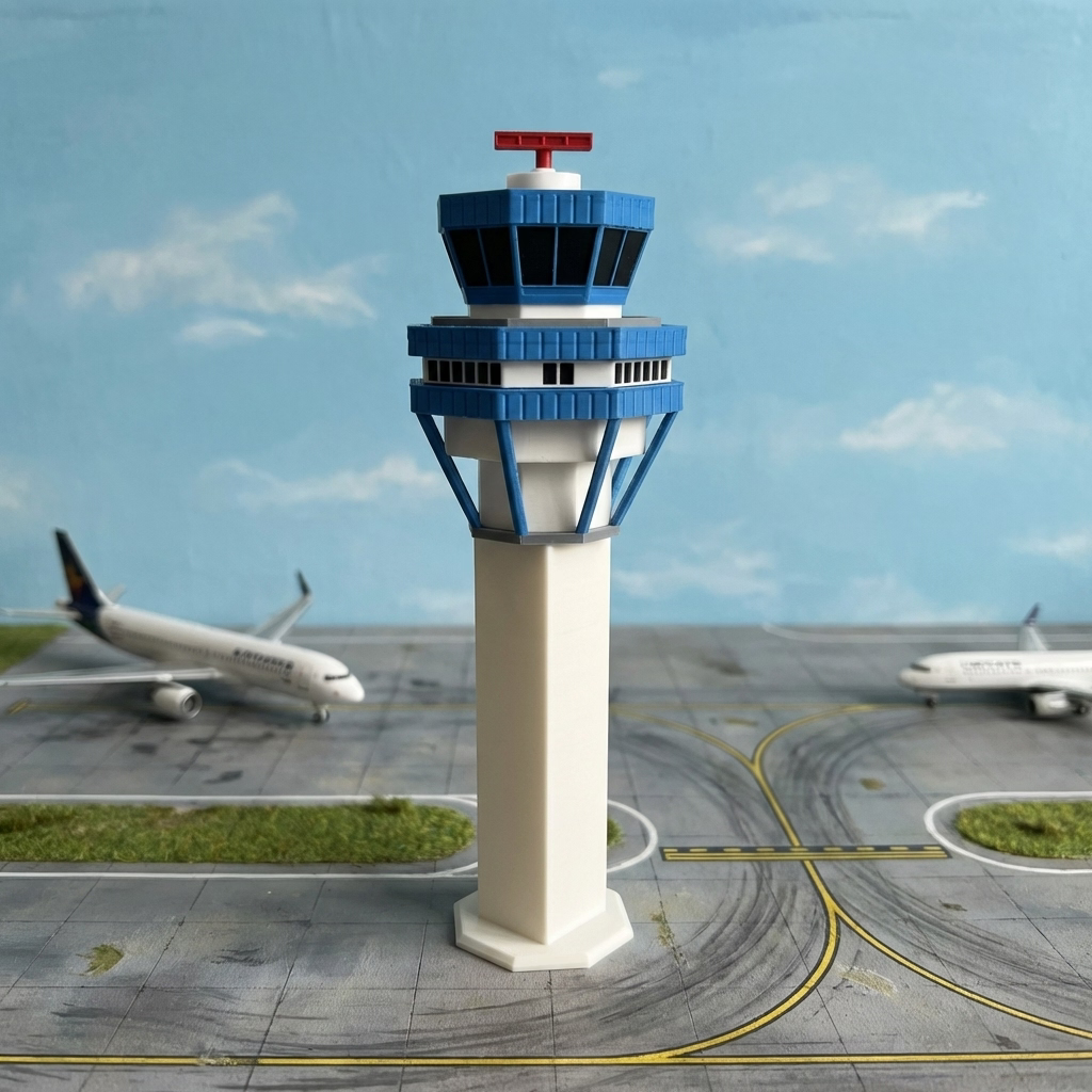Köln/Bonn Tower Modell im Miniatur-Flughafen-Diorama
