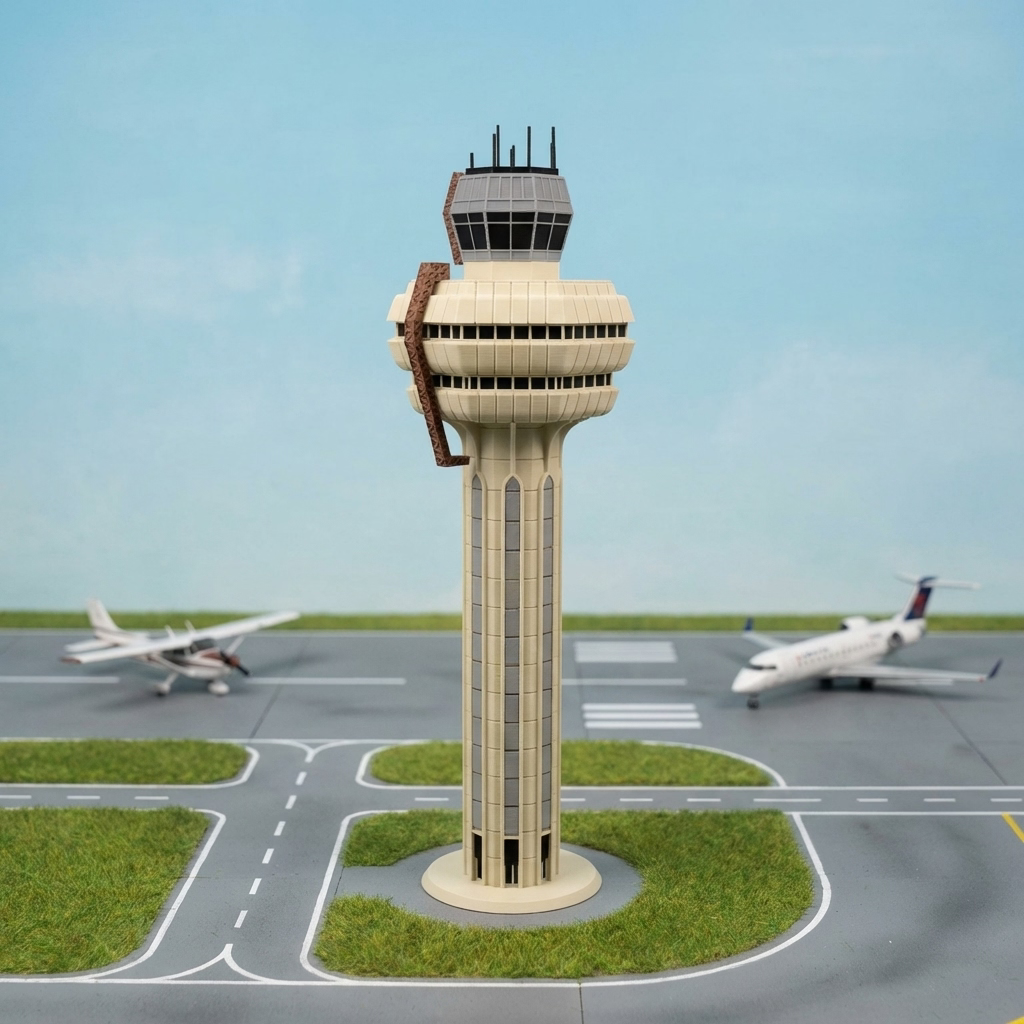 Kuwait Tower Modell im Miniatur-Flughafen-Diorama
