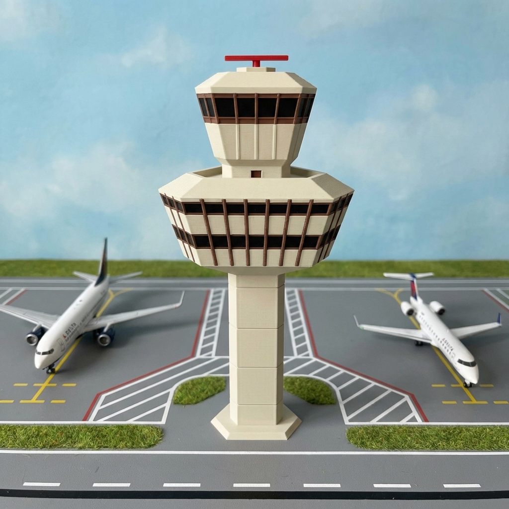 Berlin Tegel Tower Modell im Miniatur-Flughafen-Diorama